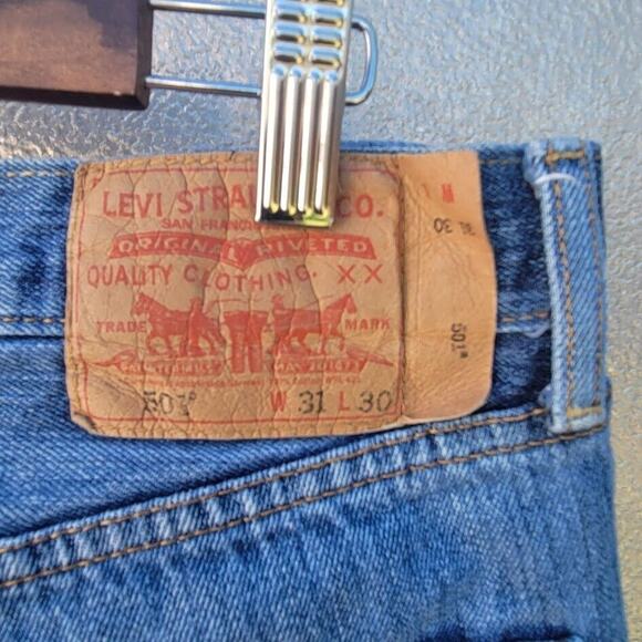 Levis 501 Button Fly Straight Leg Denim Jeans 31 X 30 - Picture 3 of 9